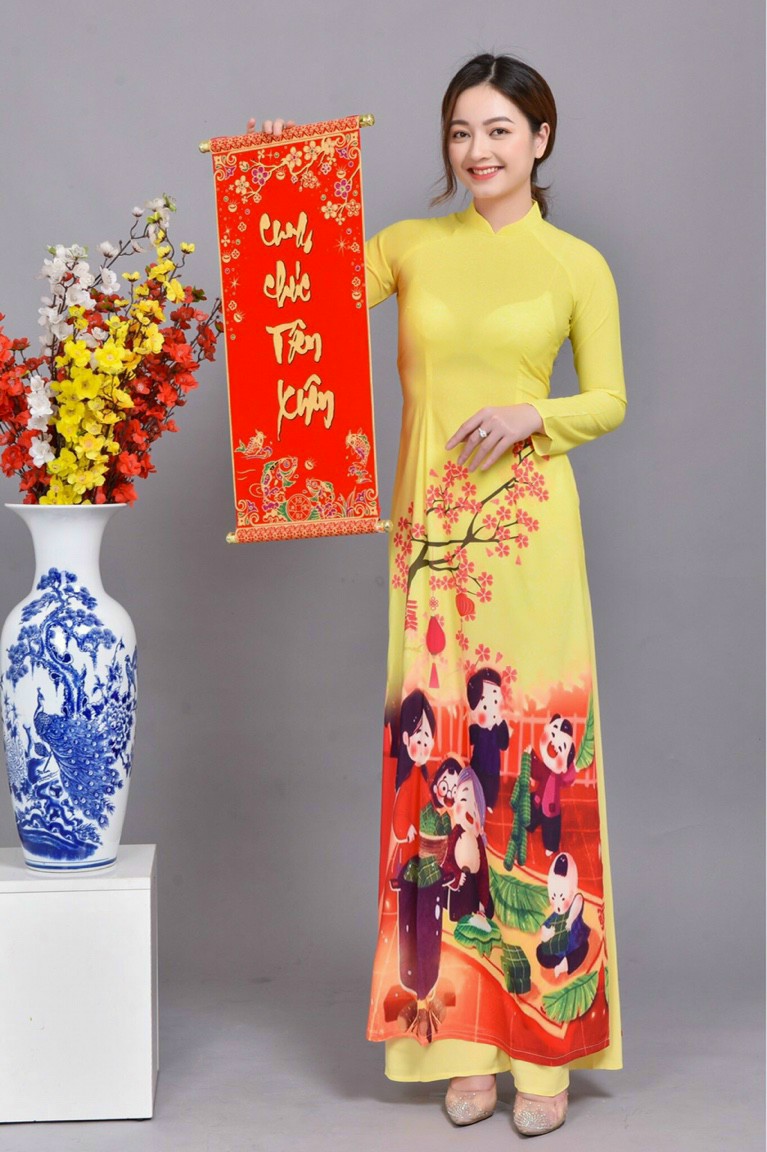 Set Áo Dài Truyền Thống Họa Tiết Tế - AV359
